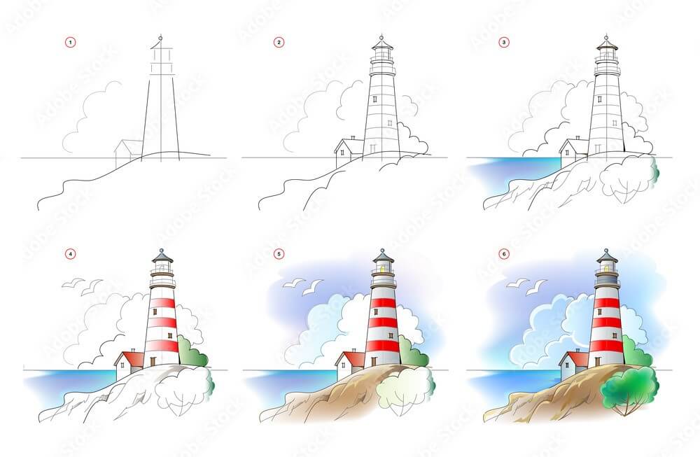 How to draw Lighthouse tower idea (7)