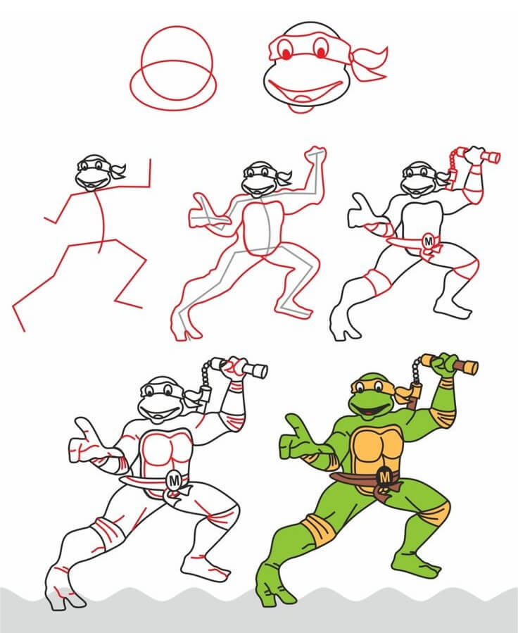 How to draw Ninja turtle (2)