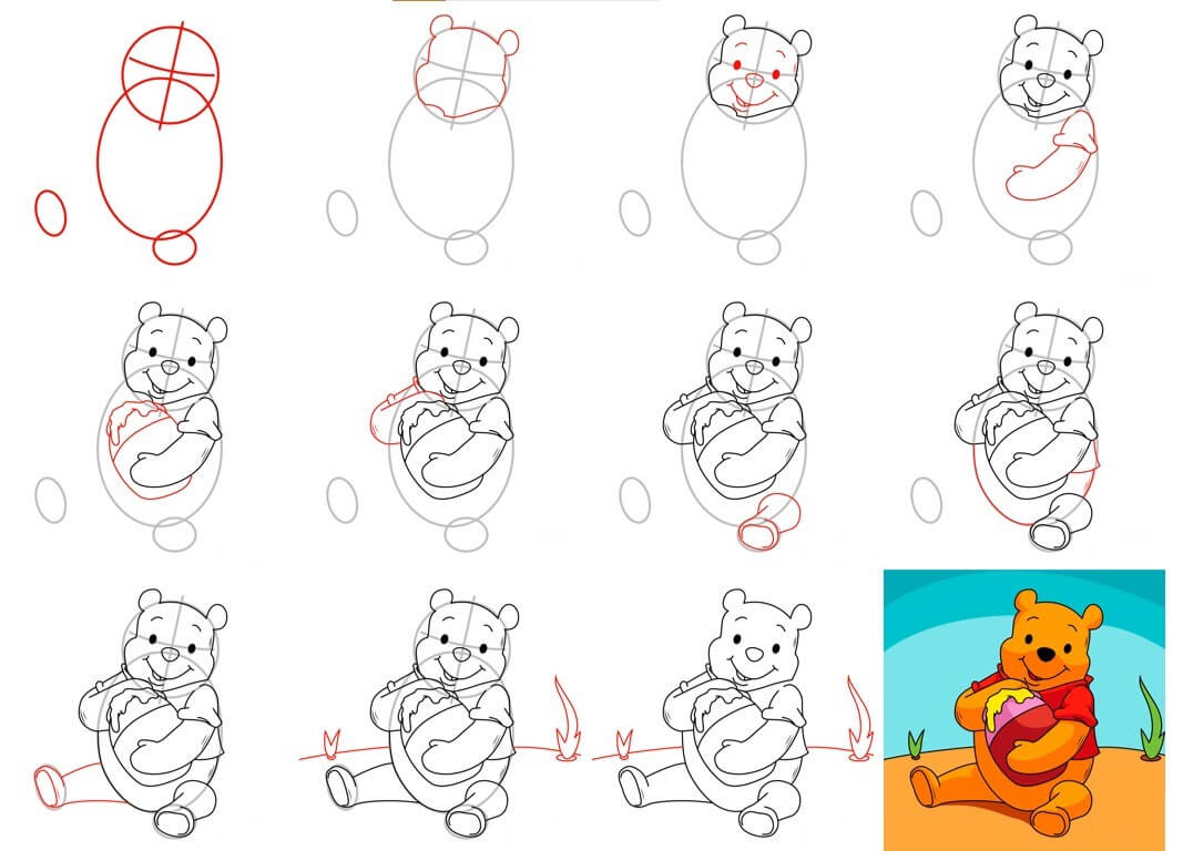 How to draw Pooh bear idea (17)