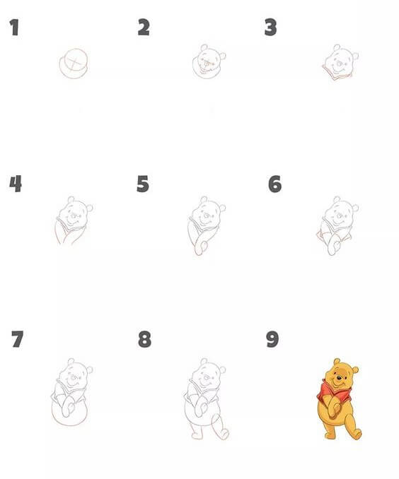 How to draw Pooh bear idea (8)