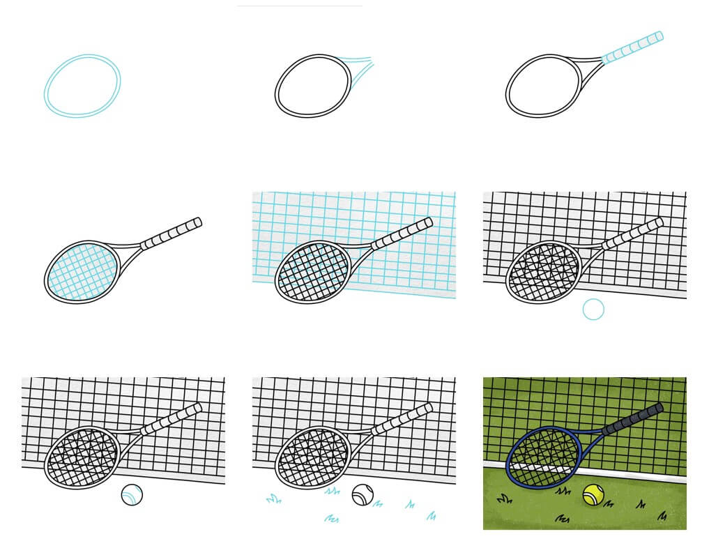 How to draw Tennis racket idea (8)