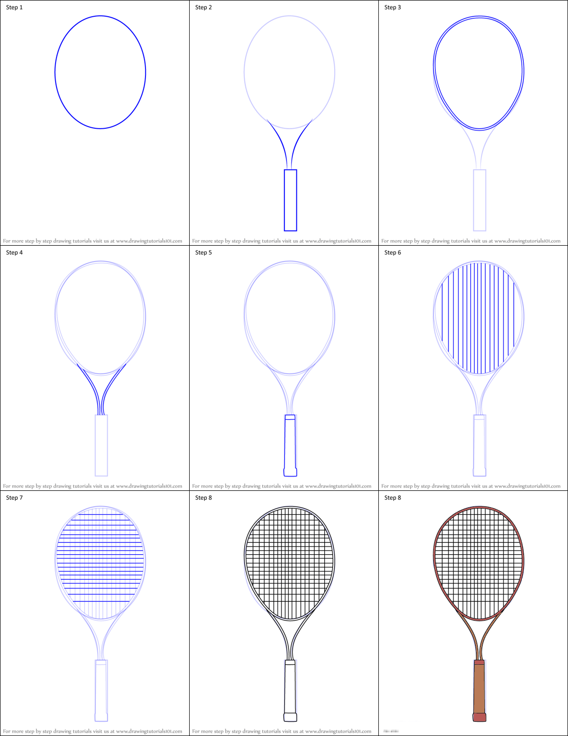 How to draw Tennis racket simple (2)