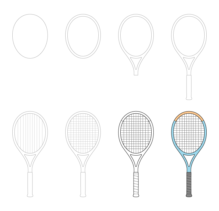 How to draw Tennis racket simple (3)