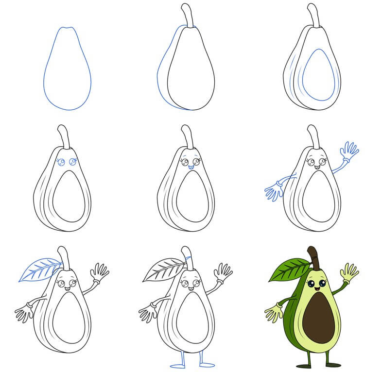 Cartoon avocado (4) Drawing Ideas