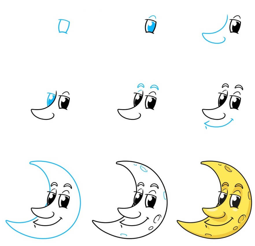 How to draw Crescent moon (10)