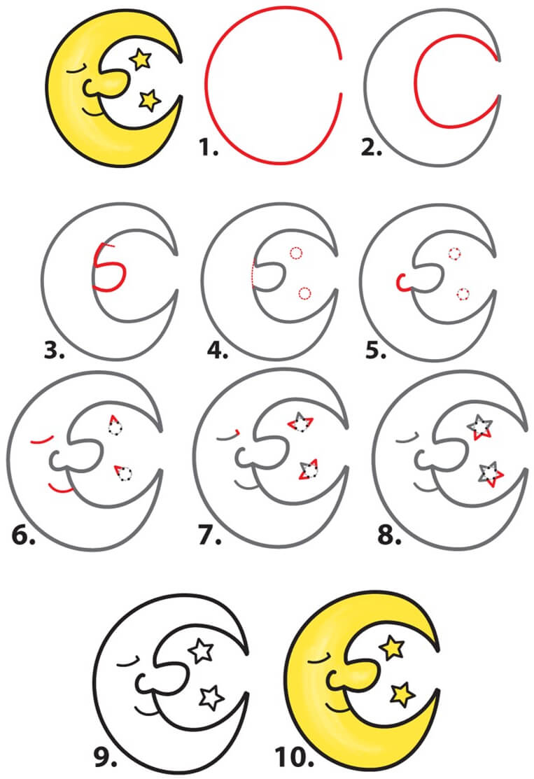 How to draw Crescent moon (11)