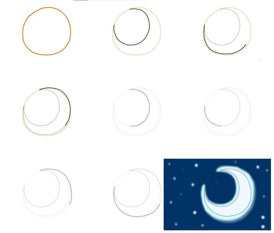 How to draw Crescent moon (13)