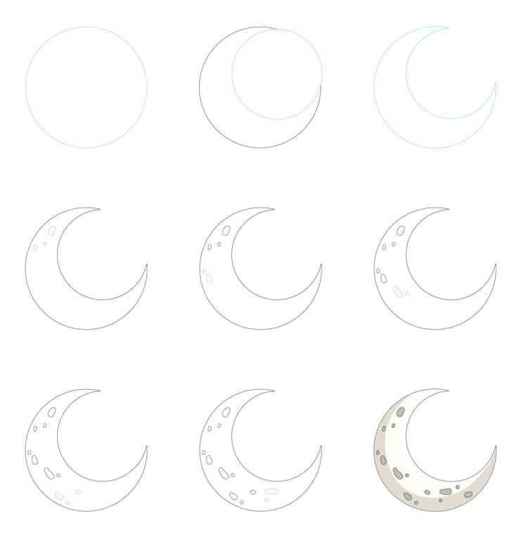 How to draw Crescent moon (18)