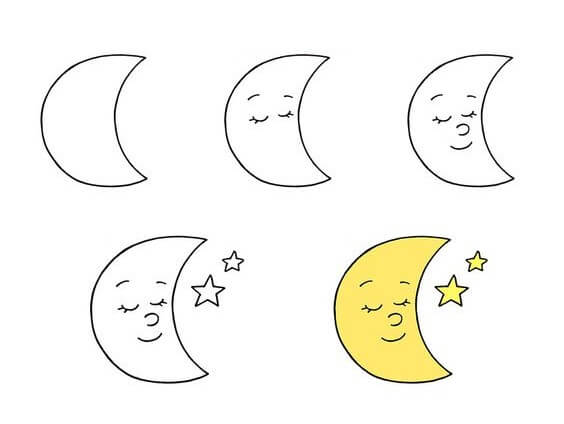 How to draw Crescent moon (2)