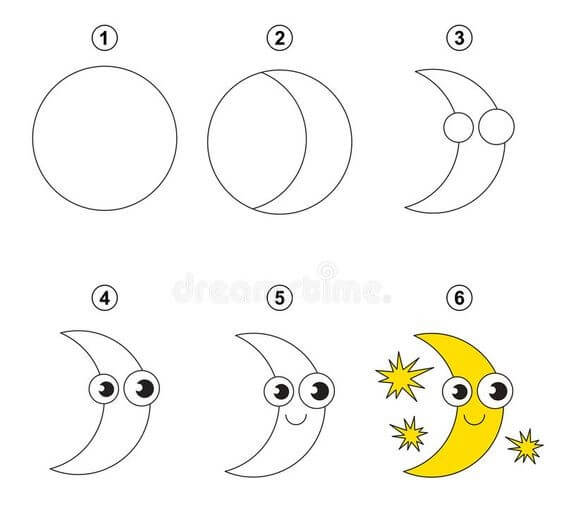 How to draw Crescent moon (3)