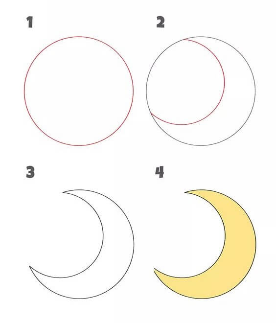 How to draw Crescent moon (4)