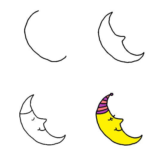 How to draw Crescent moon (5)