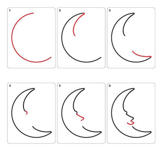 How to draw Crescent moon (6)