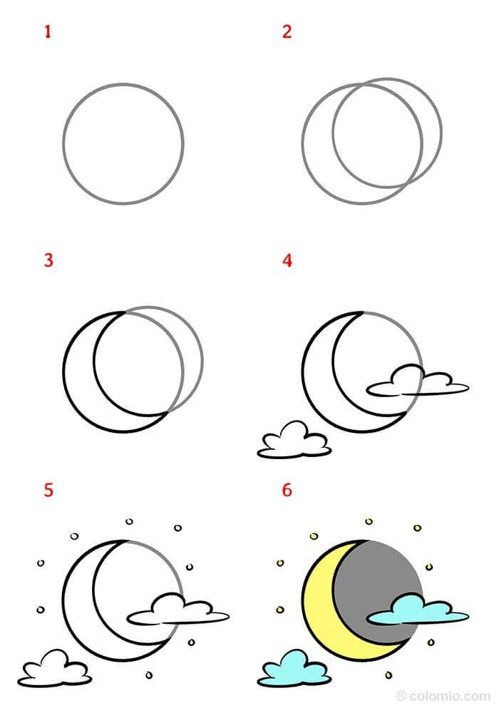 How to draw Crescent moon (7)