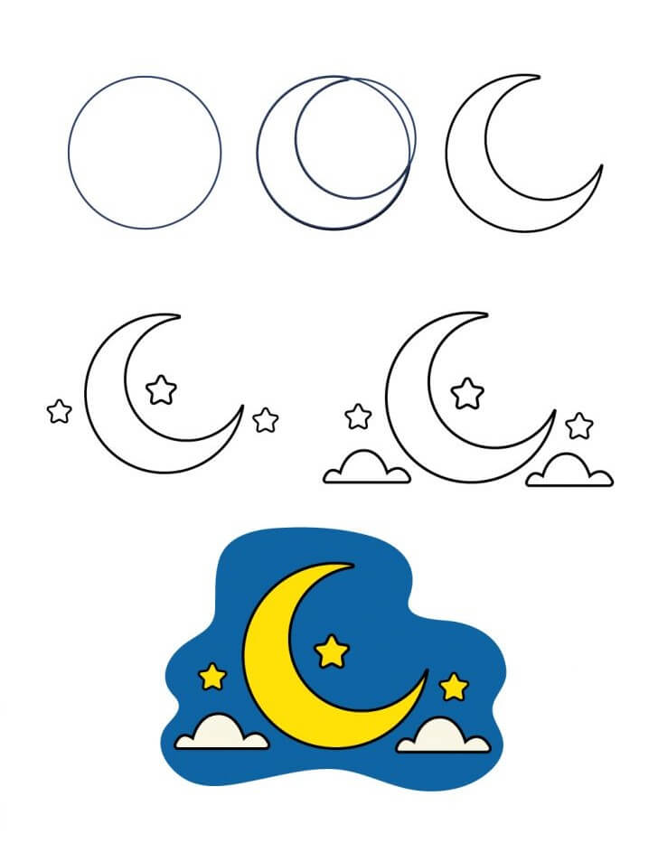 How to draw Crescent moon (8)