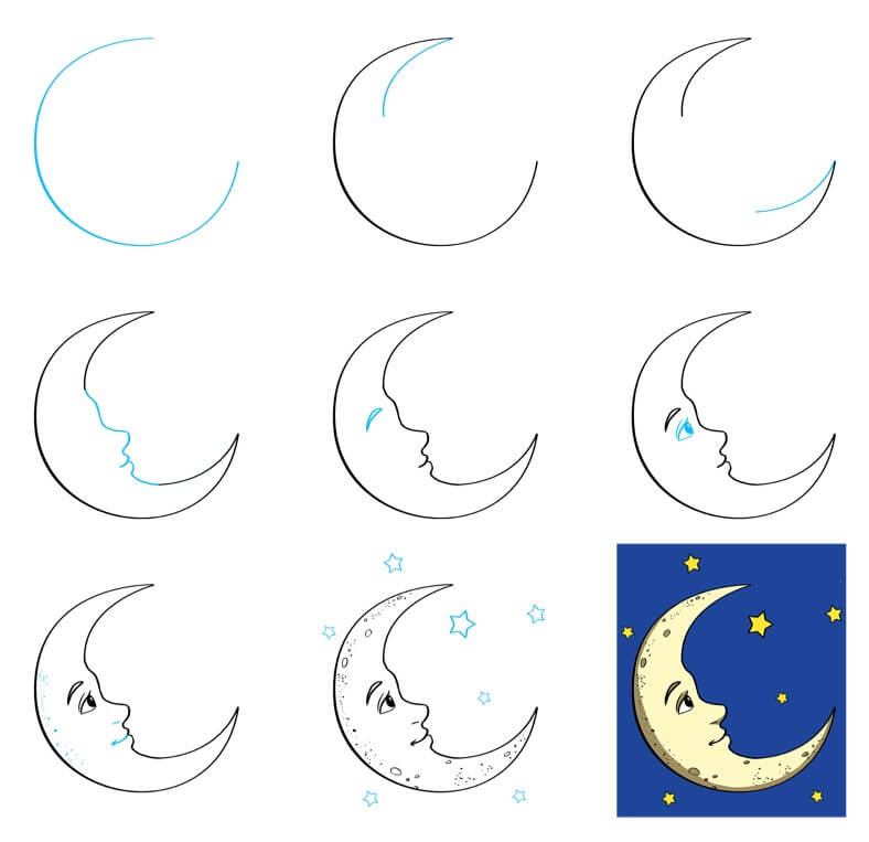 How to draw Crescent moon (9)