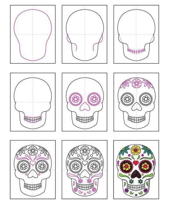 How to draw Dia de Los Muertos skull (1)