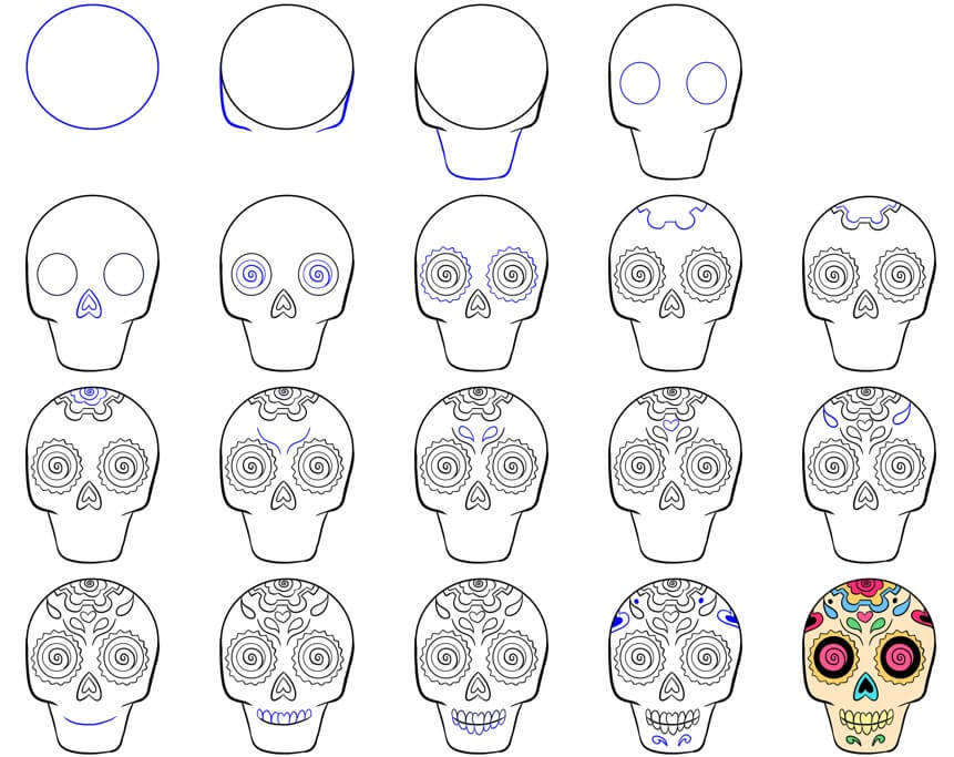 How to draw Dia de Los Muertos skull (7)