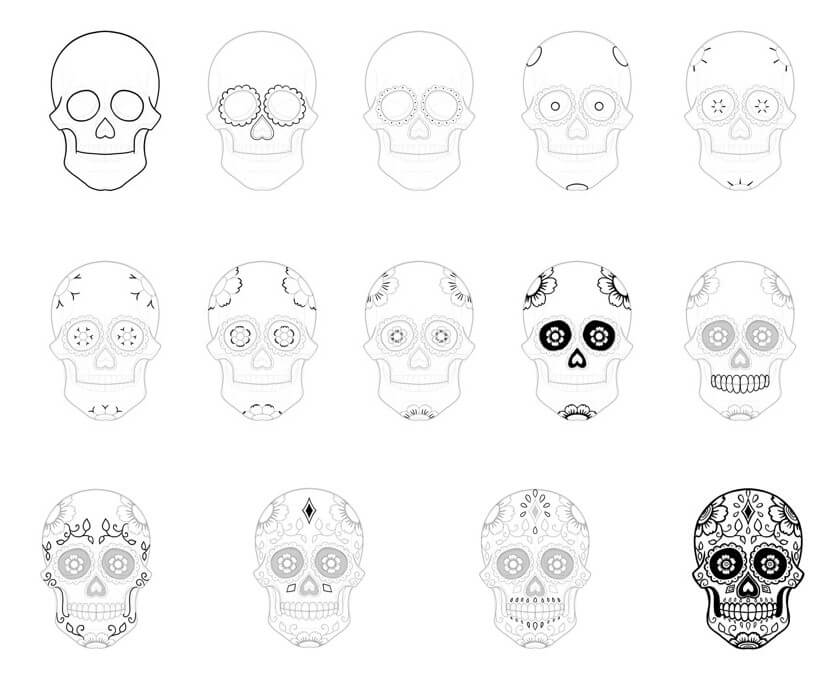 How to draw Dia de Los Muertos skull (8)