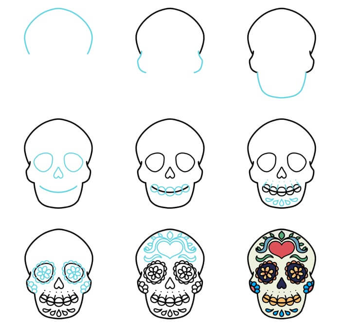 How to draw Dia de Los Muertos skull (9)