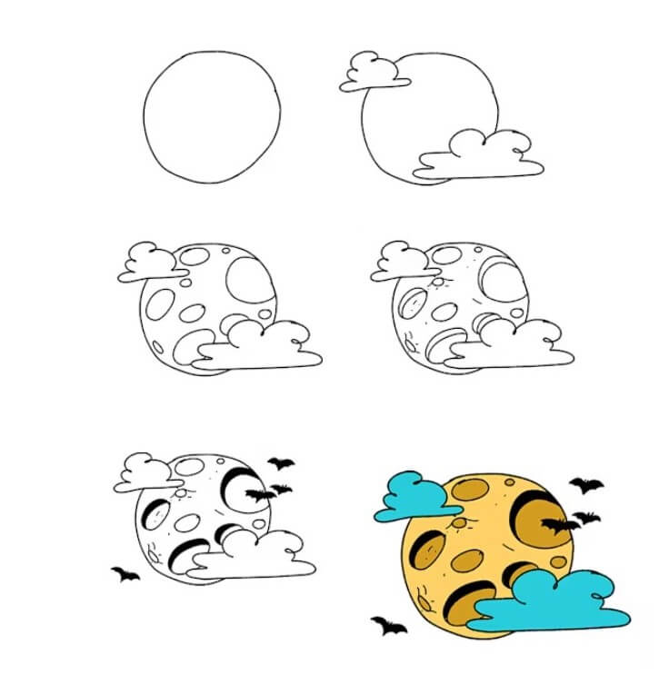 How to draw Full moon (5)