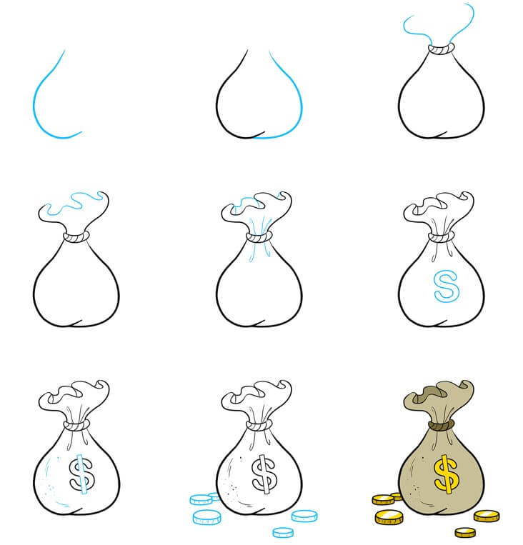 How to draw Money bag (3)