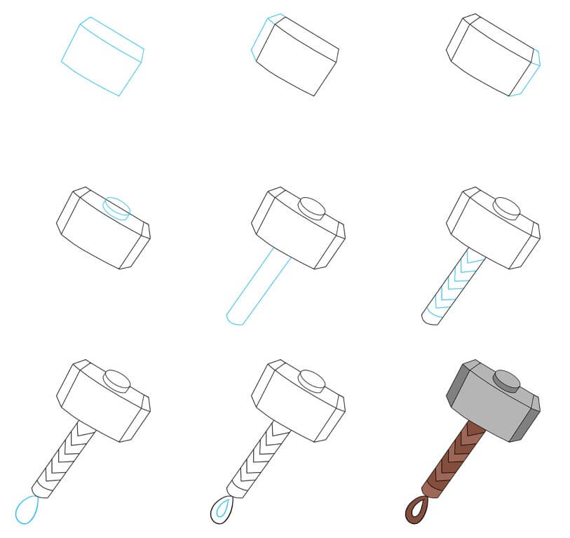 How to draw Thor Hammer (3)