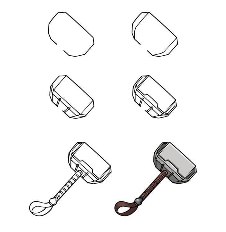 How to draw Thor Hammer (4)