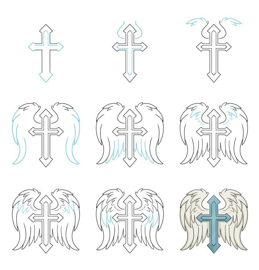 Cross and wings (1) Drawing Ideas