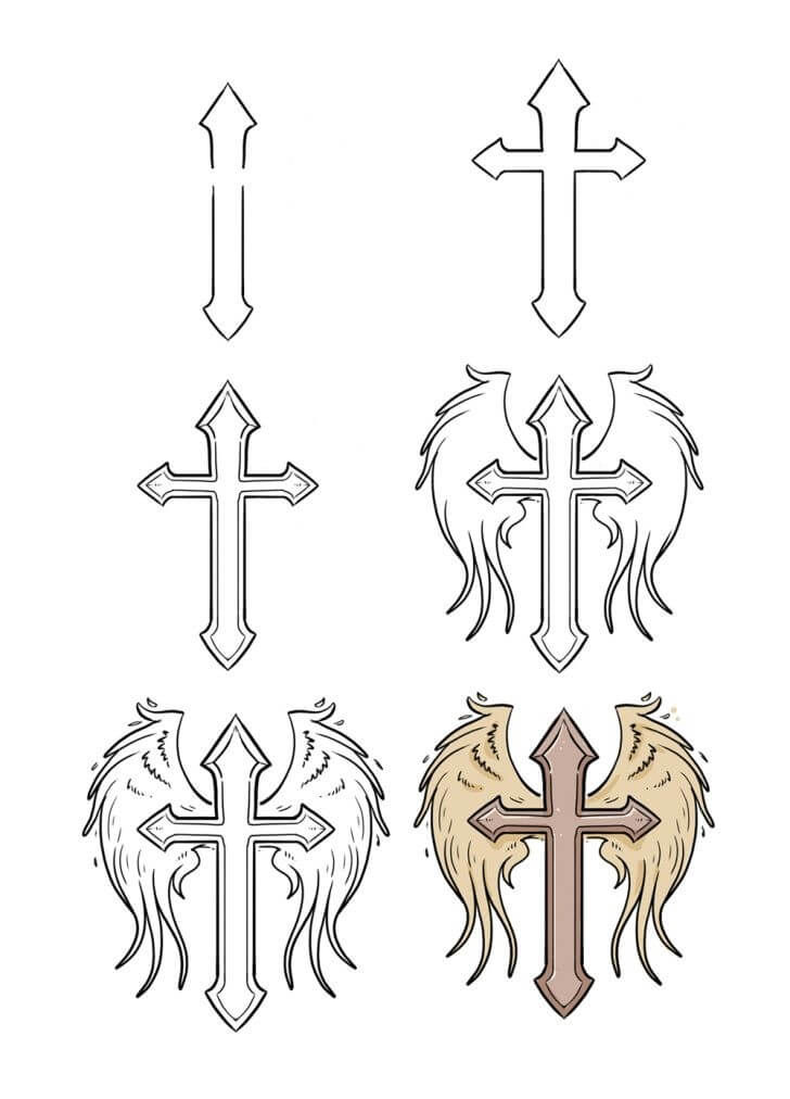 Cross and wings (2) Drawing Ideas