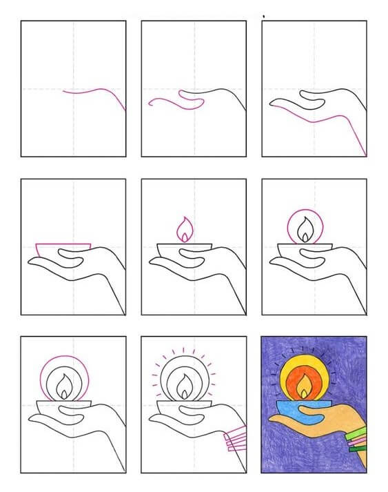 Diwali lamps (4) Drawing Ideas