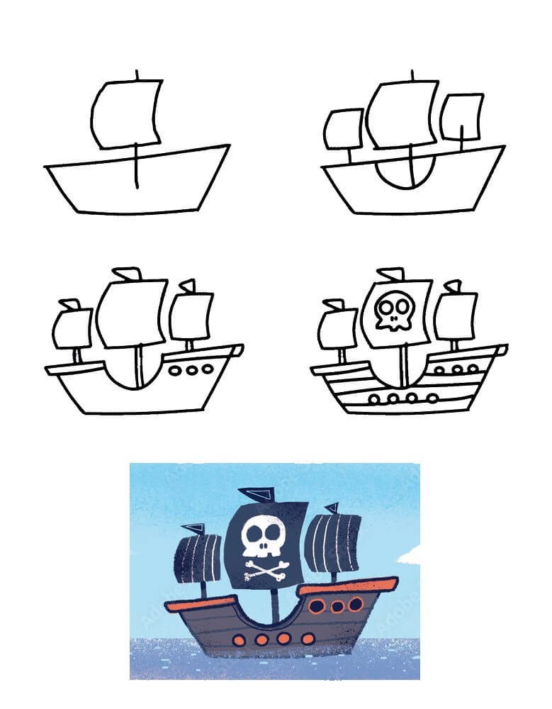 How to draw Pirate ship idea (2)