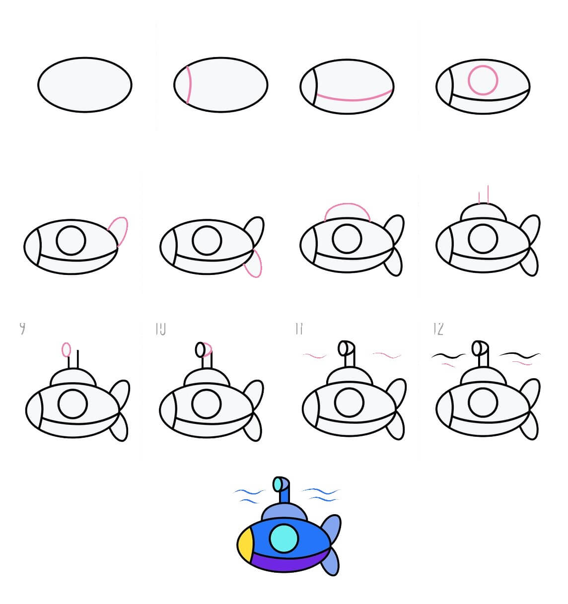 How to draw Submarine idea (10)