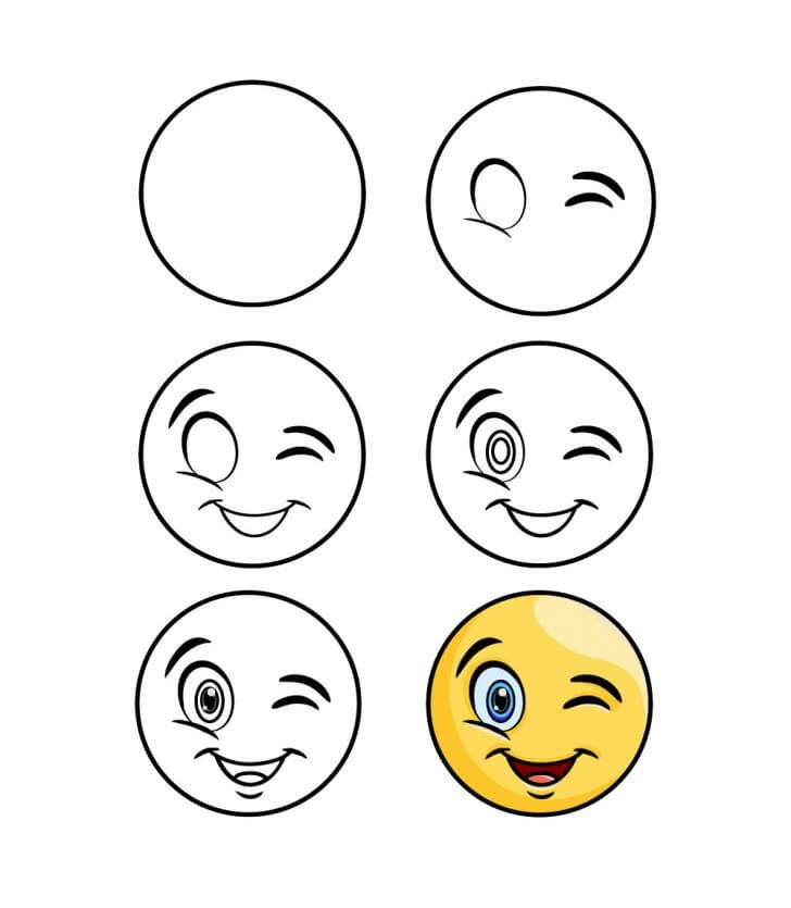 How to draw Winking emoji (2)