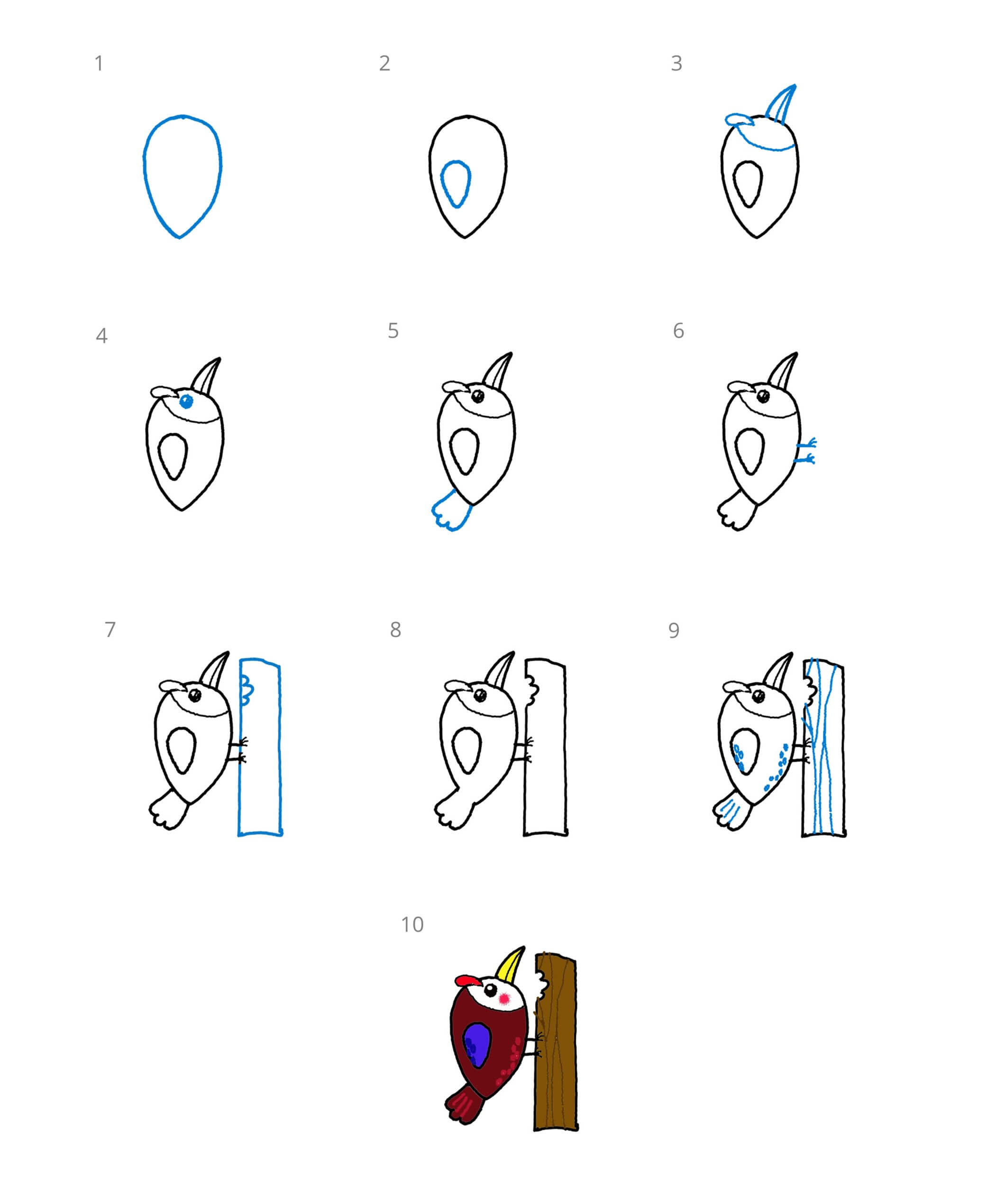 How to draw Woodpecker idea (17)