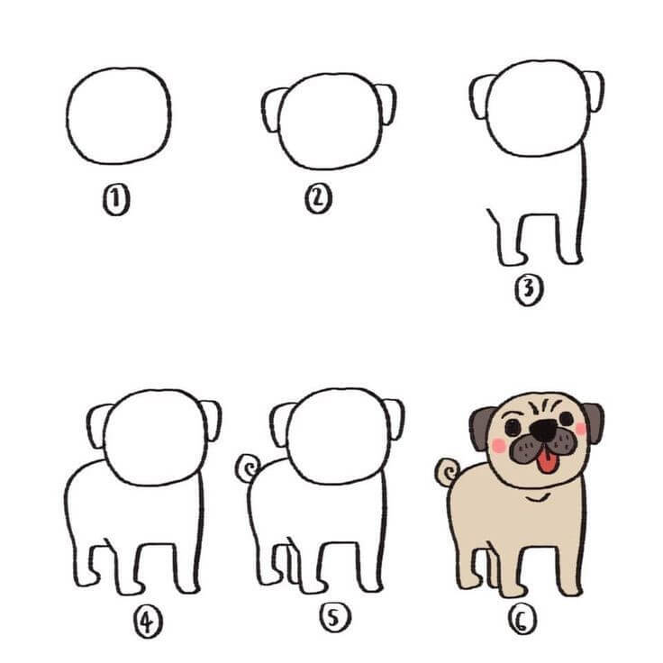 Happy Pug dog Drawing Ideas