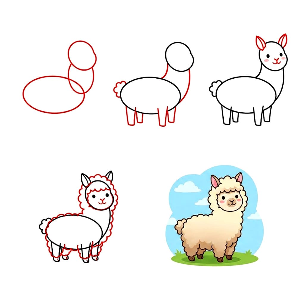 How to draw Adorable Alpaca