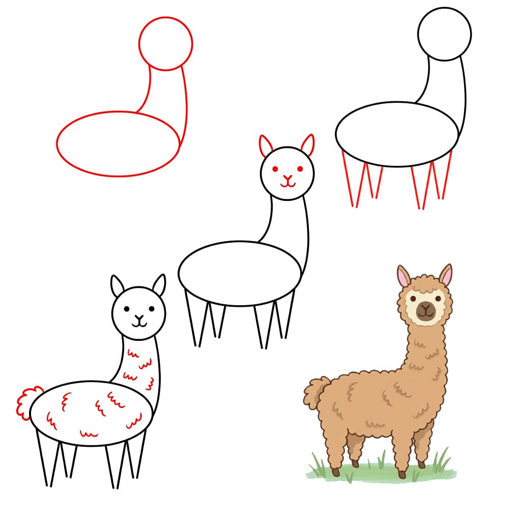 How to draw Alpaca For kid