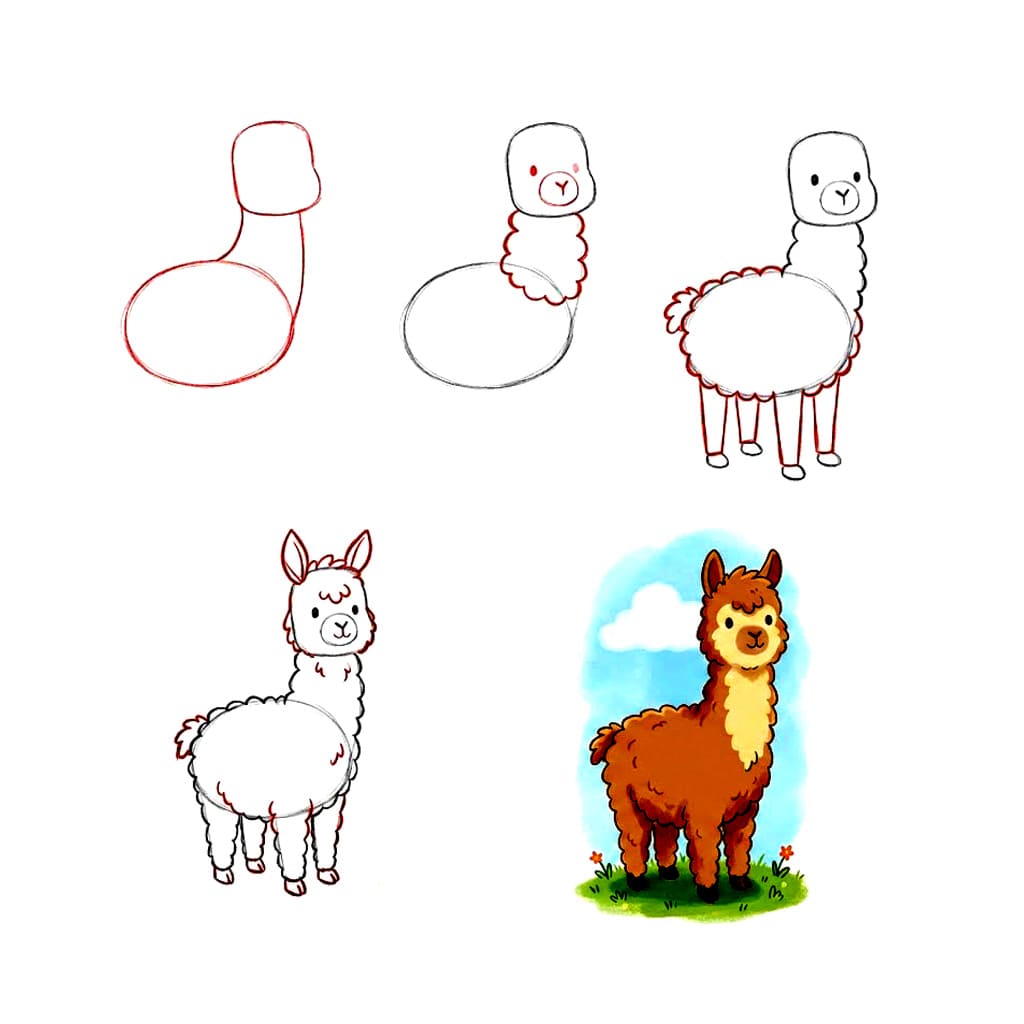 How to draw Happy Alpaca