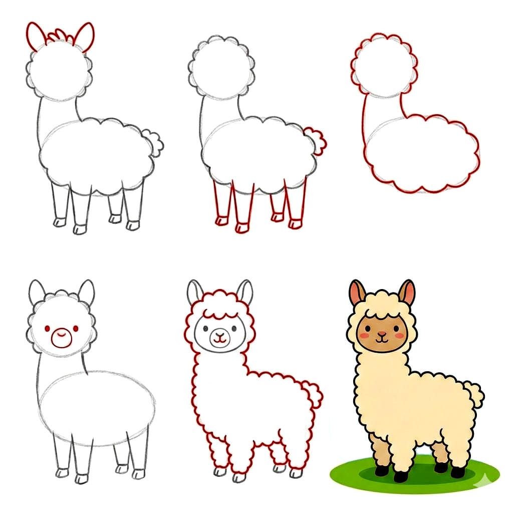 How to draw Walking Alpaca