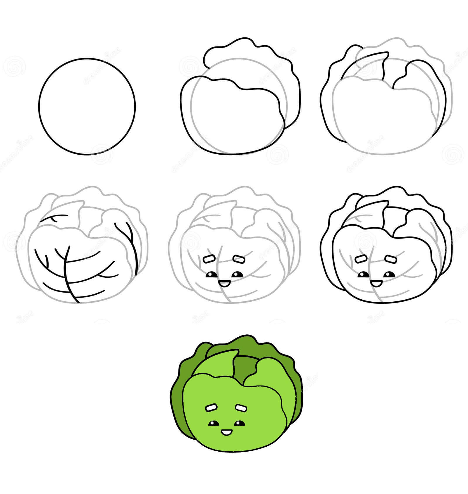 Cartoon Cabbage (2) Drawing Ideas