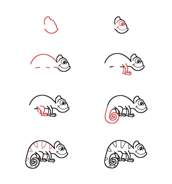 How to draw Cartoon Chameleon