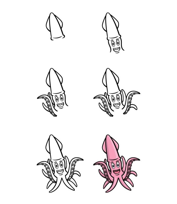 Cartoon Squid Drawing Ideas