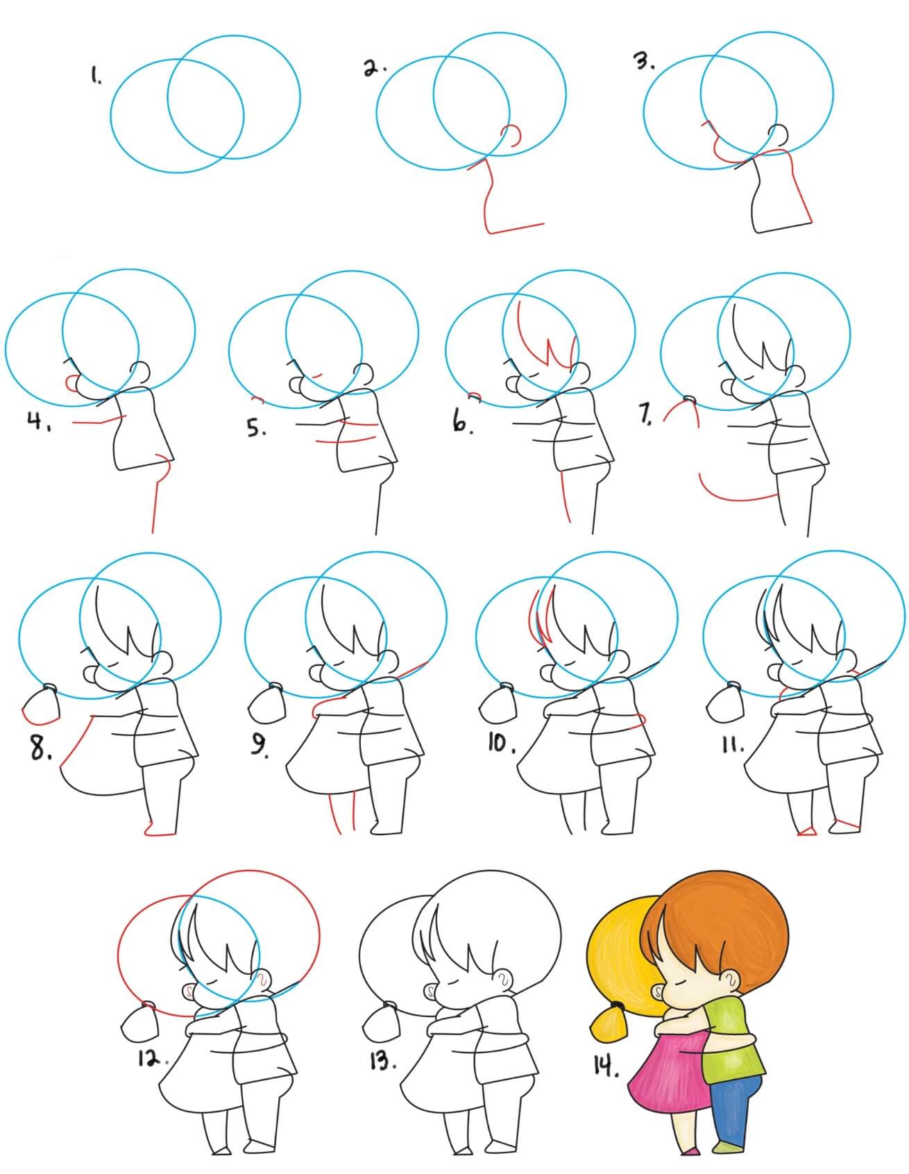 Cute Girl and Boy Hugging Drawing Ideas