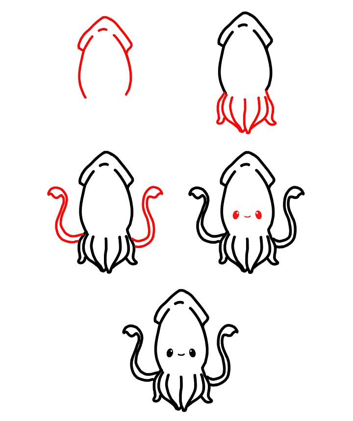 Cute Squid Drawing Ideas