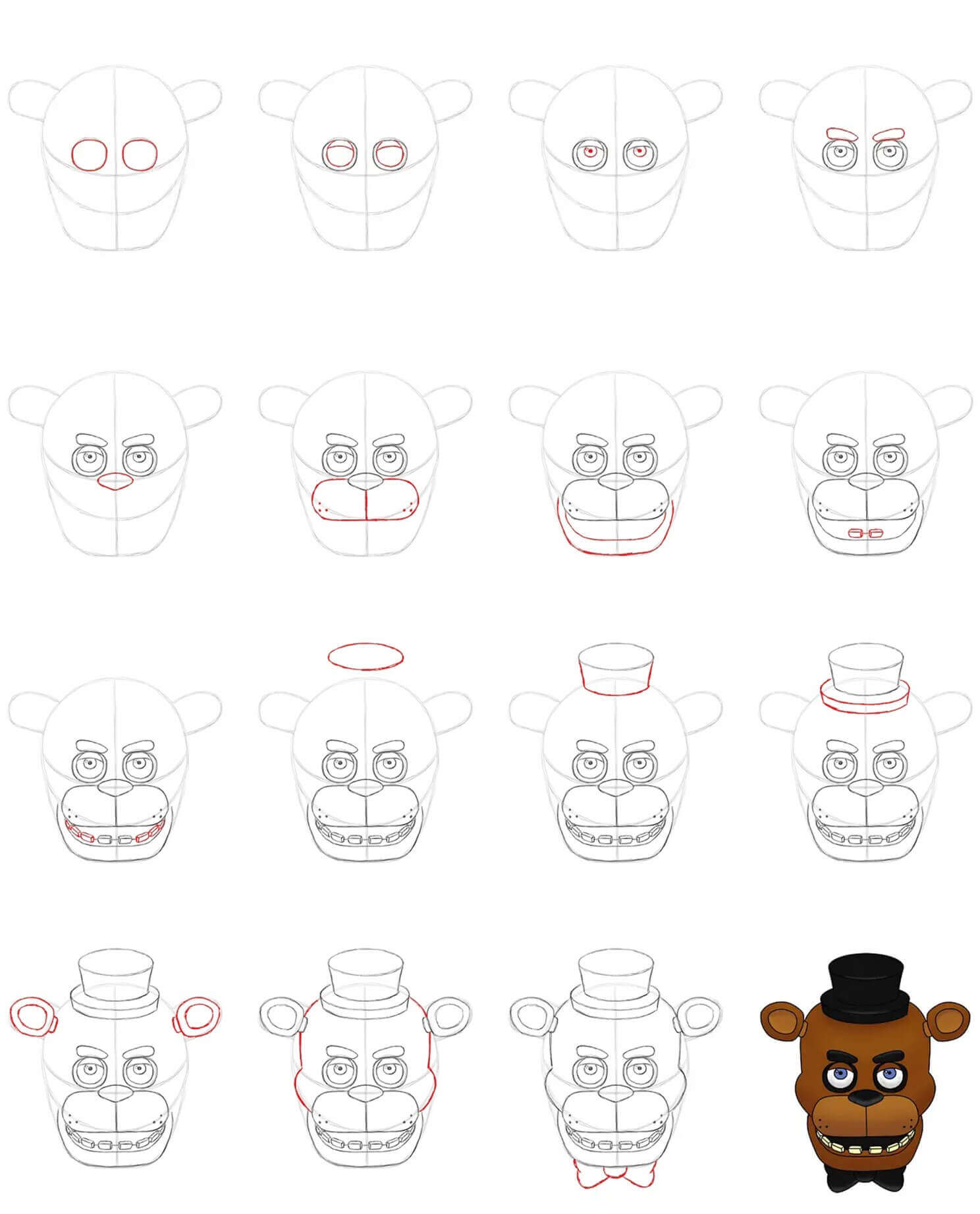 Freddy Fazbear head (2) Drawing Ideas