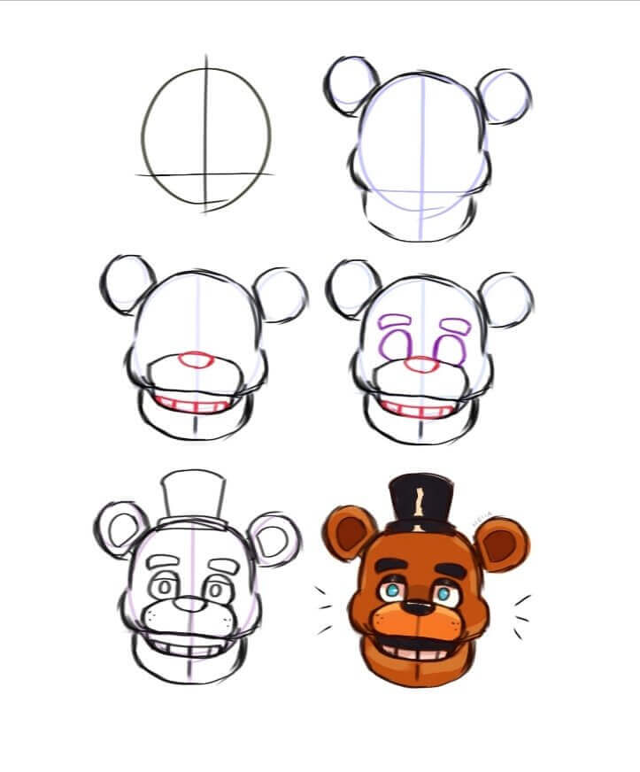 Freddy Fazbear head (4) Drawing Ideas