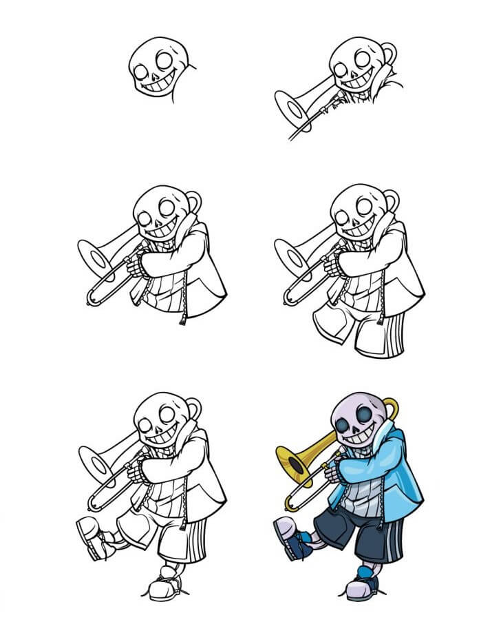 Sans blows the trumpet Drawing Ideas