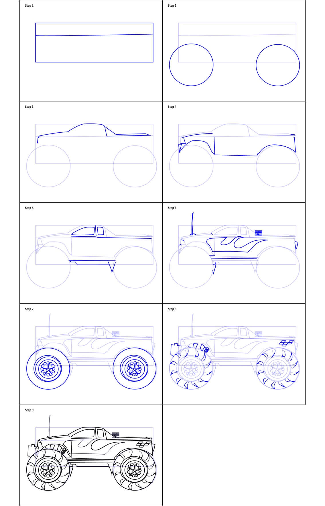 Simple monster truck (2) Drawing Ideas