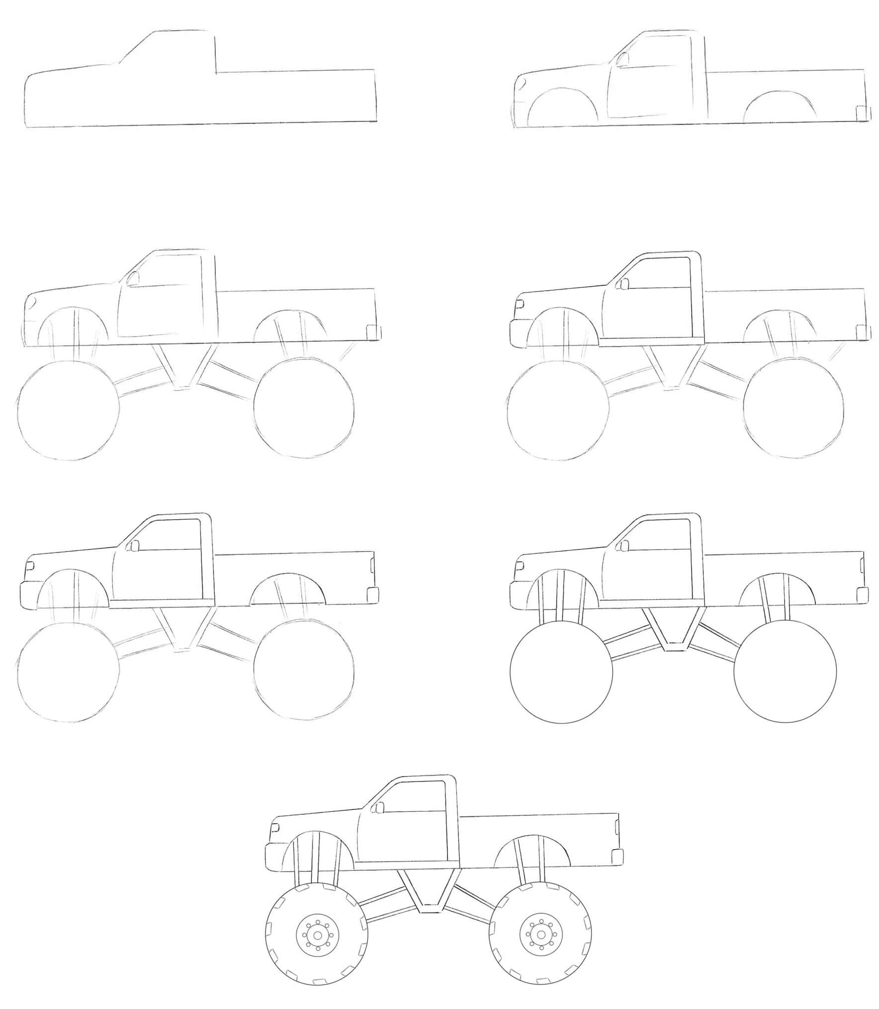 Simple monster truck (3) Drawing Ideas